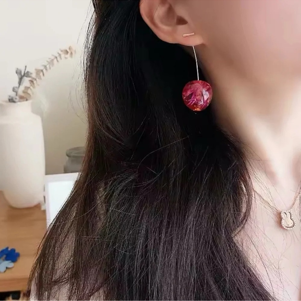 Pink Cherry Gold Drop Earrings - Picture 7 of 10